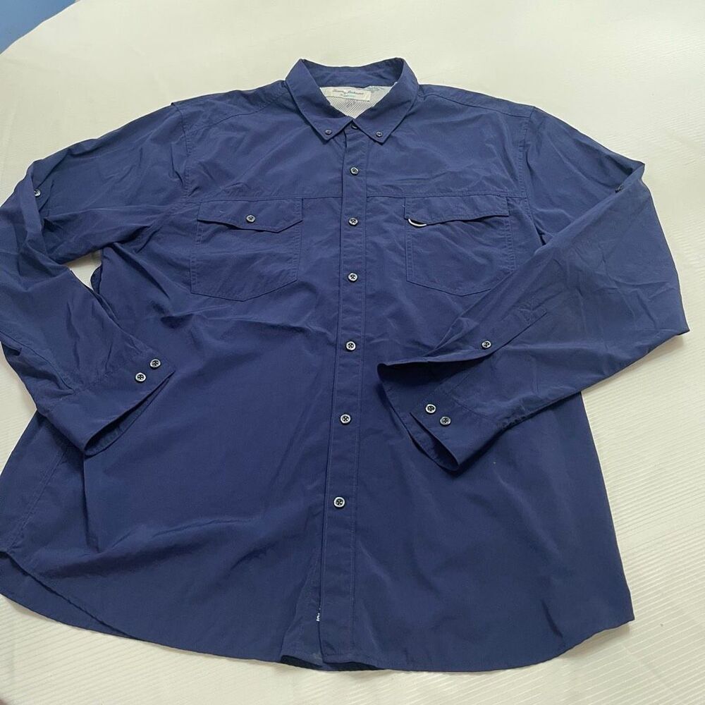 Tommy Bahama Island Zone The Reel Deal Navy Blue Button Up Shirt Size XL